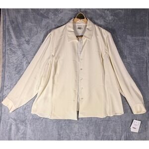 Elana by Tanner 100% Silk Cream Button Up Blouse Plus Size 22 New With Tag